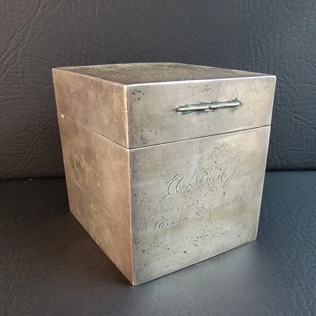 1906 English Antique Sterling Silver Cigarette Jewelry Dresser Box Wood Lined