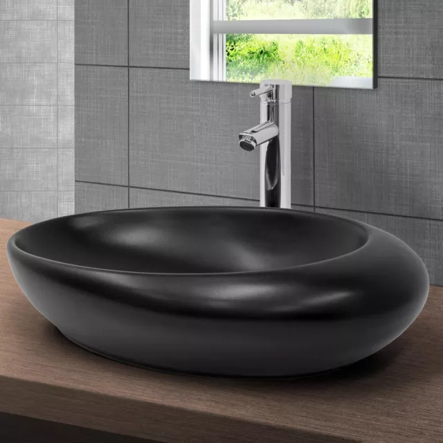 Lavabo negro mate de cerámica diseño minimalista fregadero sobremesa 505x385 mm