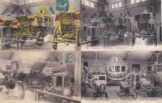 Lot de 4 cartes postales anciennes postcards VERSAILLES musée des voitures 1