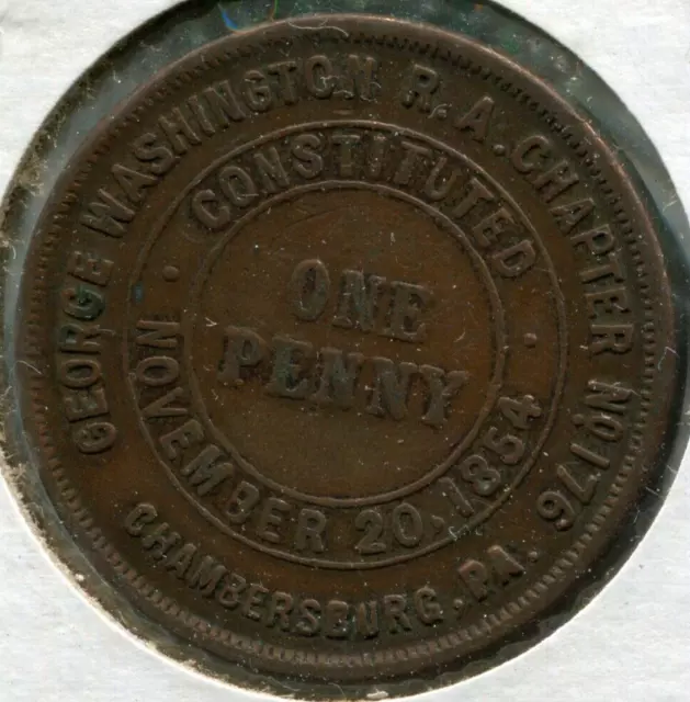 Chambersburg PA George Washington Royal Arch Chapter 176 Copper Masonic Penny