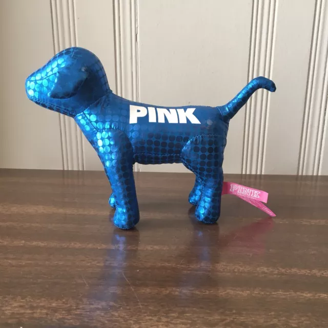 Victorias Secret Pink Plush Dog Blue Metallic With White Writing 7”