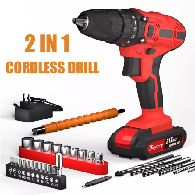 Battery 21V Cordless Drill Combi Driver High Power Electric Screwdriver Set UK