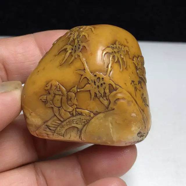 Chinese Natural Shoushan Stone Hand-carved Exquisite Figures Pattern Seal 11116