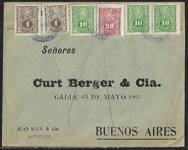 PARAGUAY TO ARGENTINA 52c RATE ON PRINTED COVER 1910