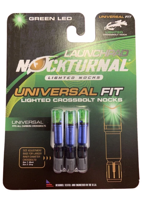 Launchpad Nockturnal Lighted Crossbolt Nocks 3pk Green LED Universal Fit NT-775