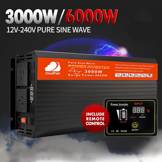 CLOUDPATH 3000W/6000W PURE Sine Wave Power Inverter 12V-240V USB