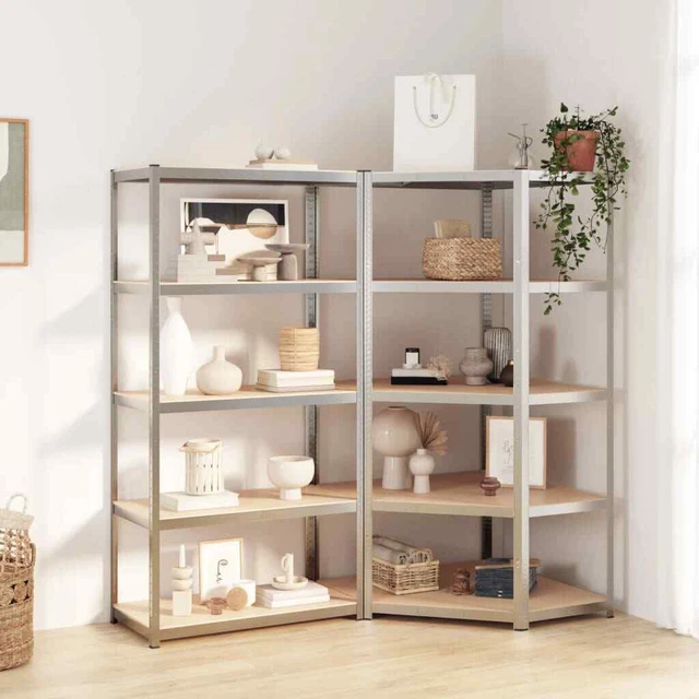 Vidaxl Scaffali 5 Ripiani 2 pz Argento in Acciaio e Legno Multistrato