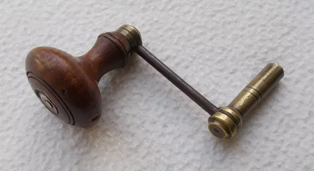 Antique Wooden Handled Brass and Steel Longcase Clock Crank Key