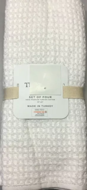 THYME & SAGE KITCHEN TOWELS (4) ORANGE YELLOW WAFFLE TURKISH COTTON 16 X 26  NWT
