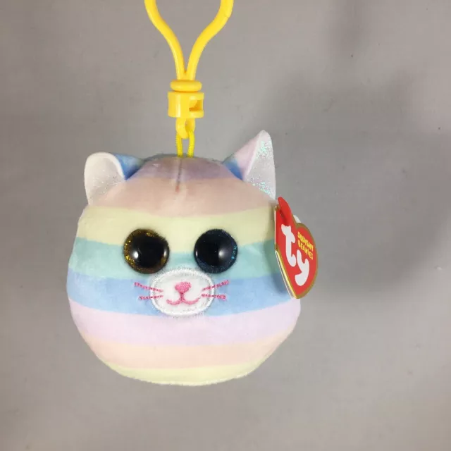 2022 TY Mini Beanie Squish-A-Boos Plush - HEATHER the UniCat (3 inch) Key Clip