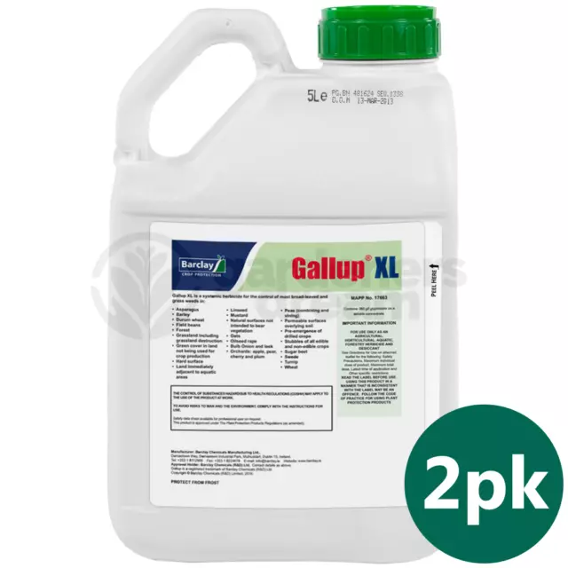 2 X 5L Gallup Xl Super Strength Professional Glyphosate Total Garden Weedkiller