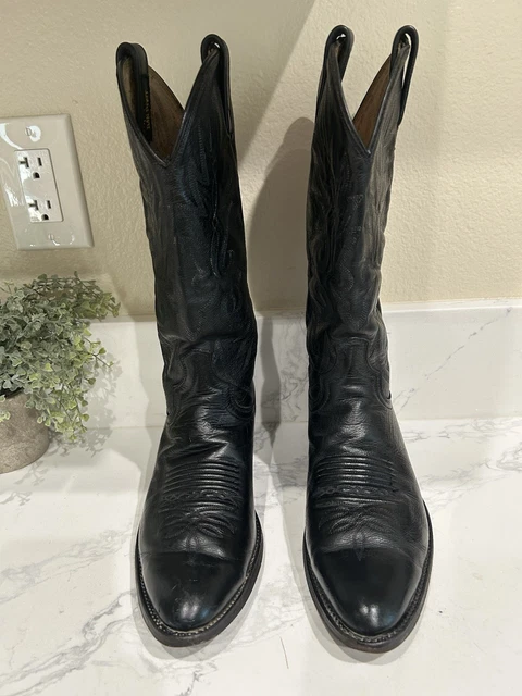 DAN POST BLACK Bullhide Leather Cowboy Boots Mens 9D Vintage ...