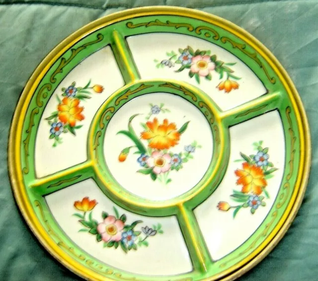 Vintage Japanese Moriyama Mori-Machi Hand Painted Divided Dish