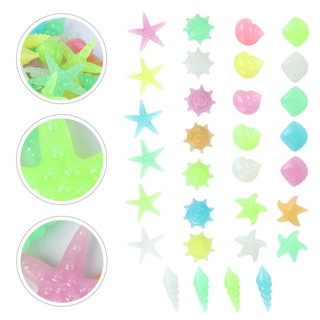 70pcs Aquarium Pebble Stones Glow in The Dark Colorful Shell Shape Rocks Tank