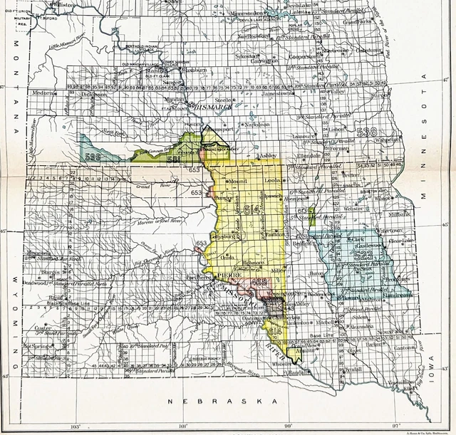 1899 NORTH DAKOTA South Dakota Map Winnebago Tribe Native American