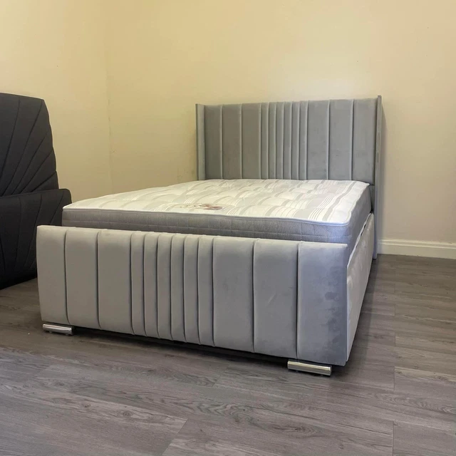 GENEVA WINGED BED With Option Of Mattress & Gaslift Ottoman Storage £