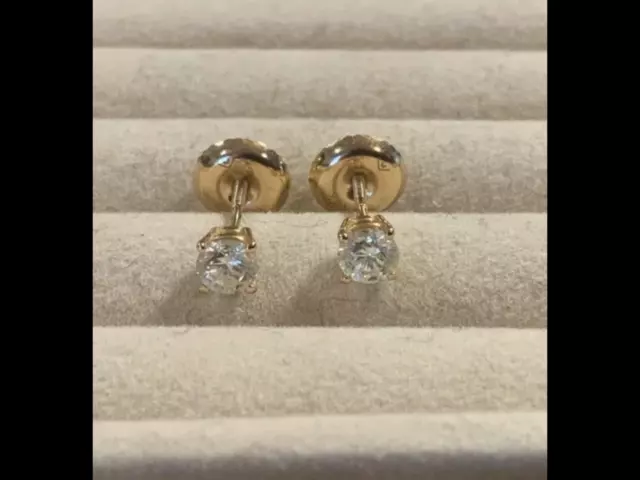 14k Yellow Gold 1/4 Ct. Round Natural Diamond Stud Earrings Threaded Screw Back