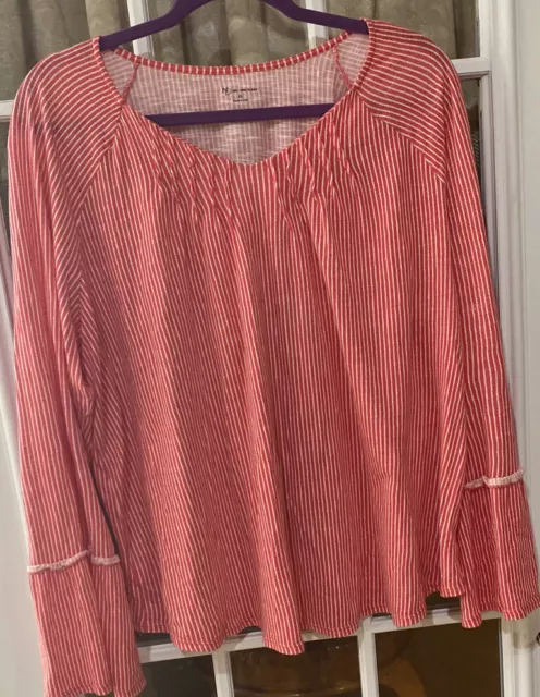 New Directions Women's Red/whiteStriped Bell Sleeve Top Size XL Long Sleeves