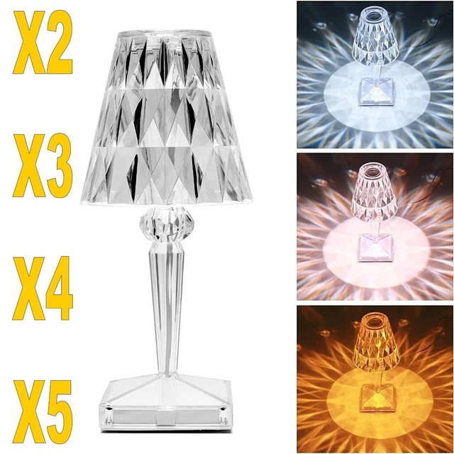 Lampada Da Tavolo Led Ricaricabile Cristallo Poldina Batteria Touch 3 Colori