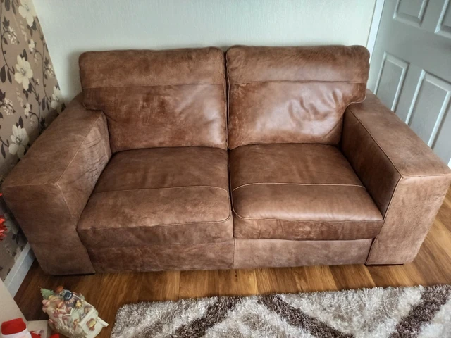 2 Seater Leather Sofa Chair Footstool