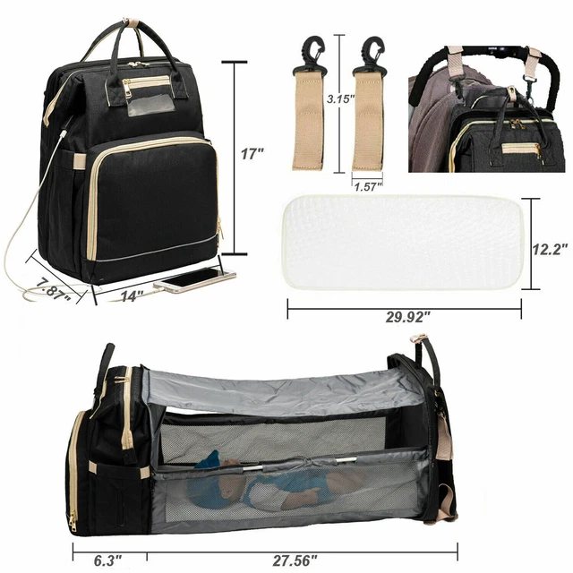 3 in 1 Baby Diaper Backpack, Changing Station, Foldable Travel Bag with Bassinet