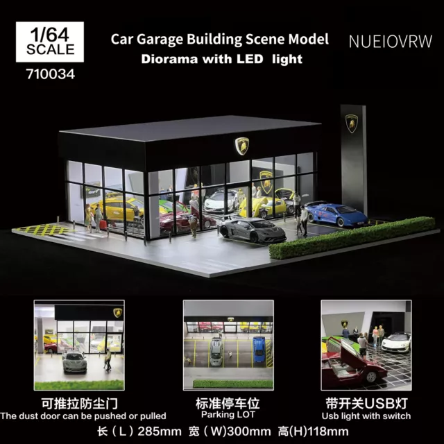 1/64 Diorama Car Garage Model LED Lighting City Parking Lot Backdrop Scene Model