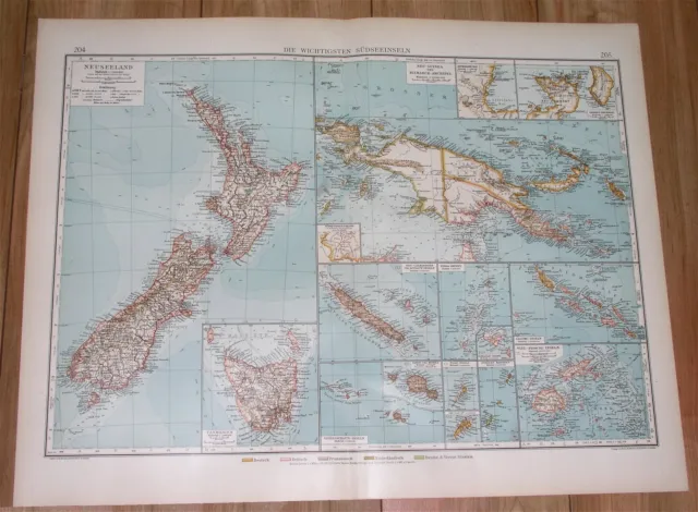 1911 Antique Map Of New Zealand German New Guinea Bismarck Archipelago Oceania