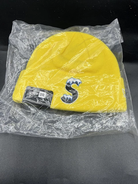 NWT Supreme x New Era Men's Icy S-Logo Beanie Hat Cap Yellow FW20 DS AUTHENTIC