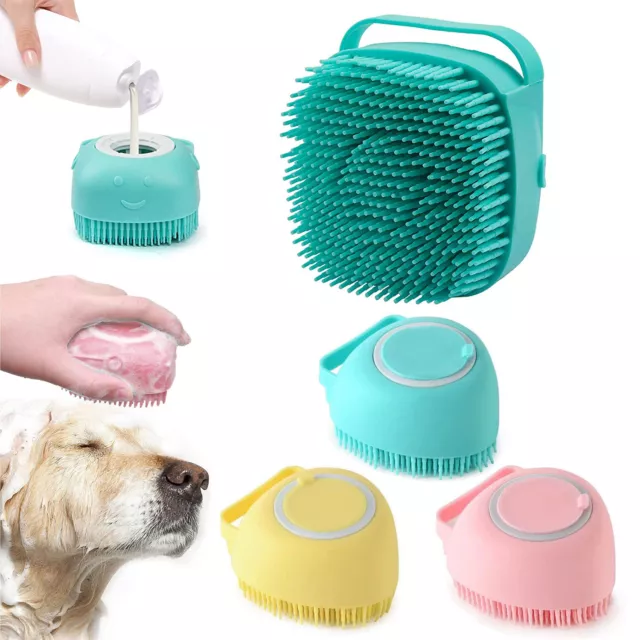 Pet Dog Cat Bath Massage Gloves Brush Shampoo Dispenser Silicone Scrubber Tools 2