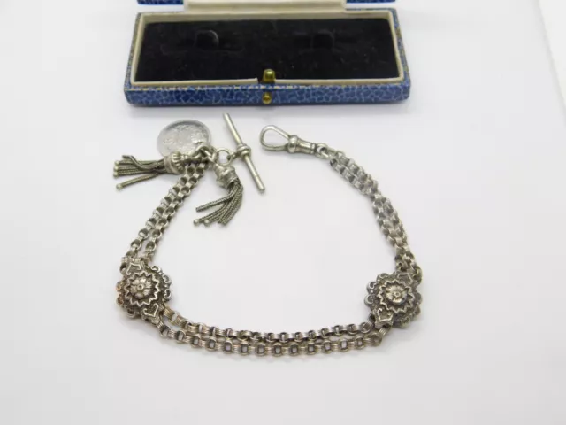 Victorian Sterling Silver Floral Albertina Bracelet with Albertina Tassels etc.