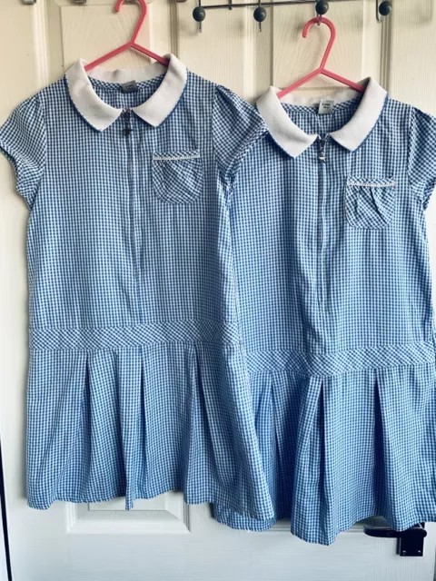 girls dress bundle x2 age 8 yrs school uniform blue gingham check summer skirt