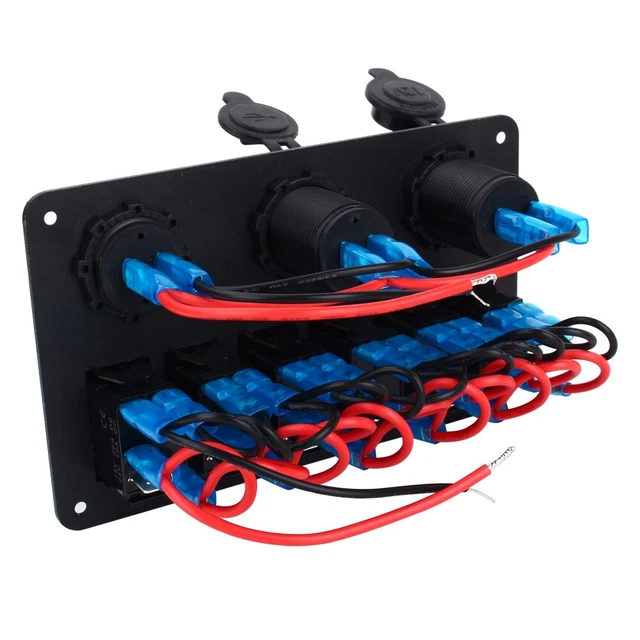 Car 6 Way LED Car Boat Rocker Switch Panel USB Socket Cigarette Plug Voltmeter