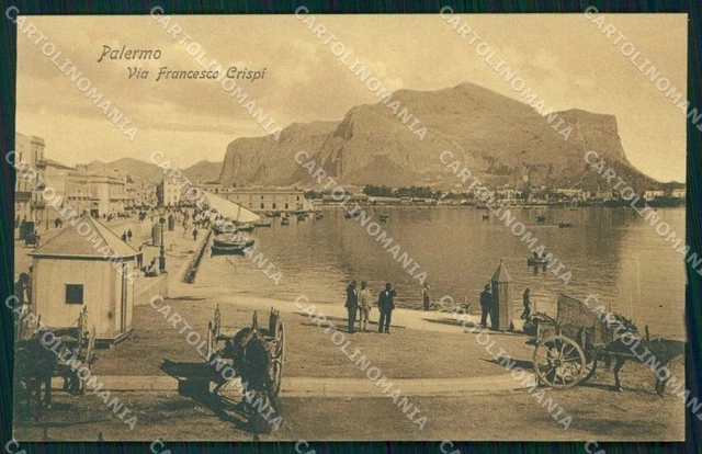 Palermo Città Via Francesco Crispi Carri Barche cartolina RB9677