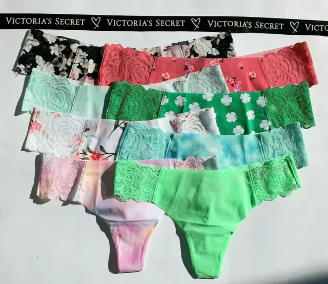 VICTORIAS SECRET SEAMLESS NWT Lace Side Trim No-Show THONG Panty