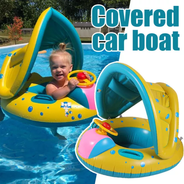 Baby Large Thick Pool Float Inflatable Sun Car Swimming Floaties with Canopy AU