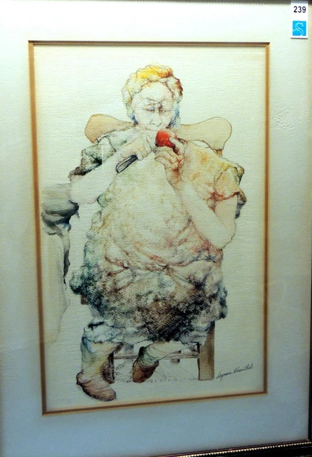Original Seymour Rosenthal Painting - Woman Peeling an Apple - Mixed Media Original Seymour Rosenthal Painting - Woman Peeling an Apple - Mixed Media