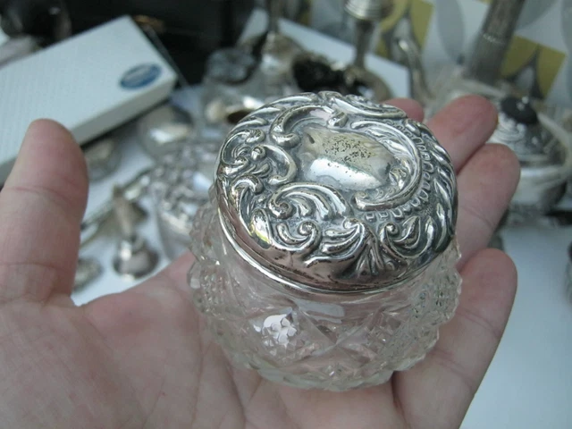 Birmingham 1900 Grande barattolo per vanità con cima in argento sterling / scatola portaoggetti A Lovekin