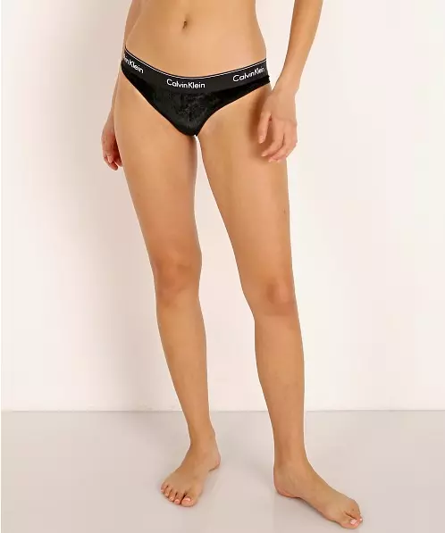 Calvin Klein Women's Modern Cotton Velvet Ribbed Bikini, Black, Size M