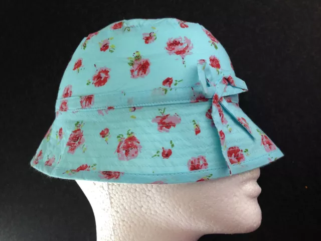 BNWT Girls Cute Aqua & Flowers Jelly Beans Bucket Style Sun Hat 18 to 24 Months