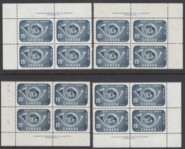 Canada #372 Mint Plate Block Matched Set