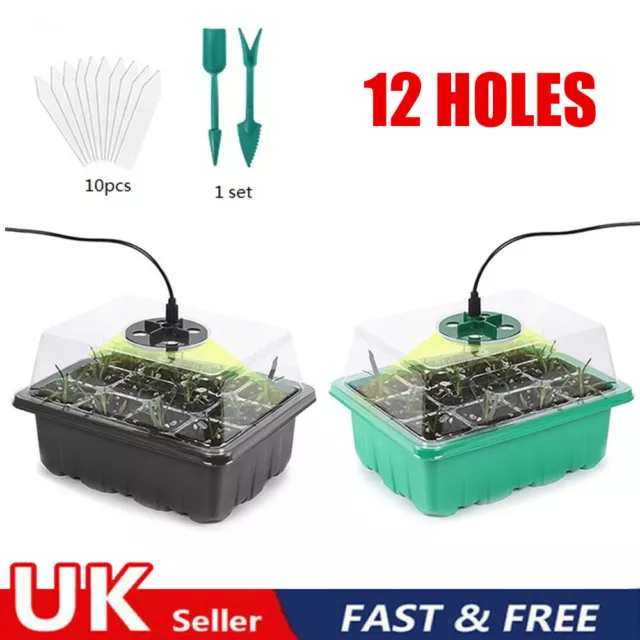 Plant Propagator Seed Tray Set with USB Grow Lights Nursery Pots Greenhouse UK