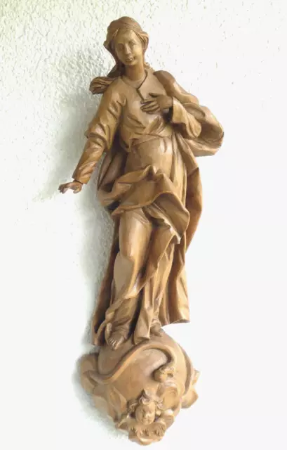 Dekorative große Holz Figur Geschnitzt Madonna 50 cm Heiligenfigur Holzfigur