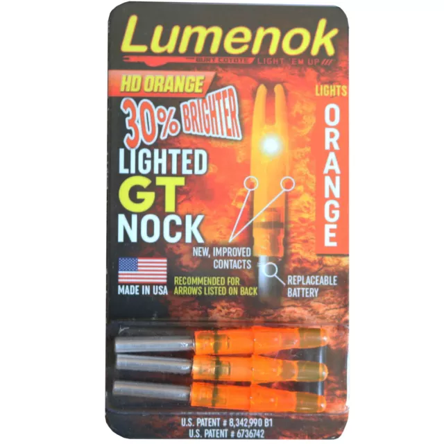 Burt Coyote Lumenok Lighted Nock Gold Tip GT HD Orange 3 Pack GT3 Red #00043