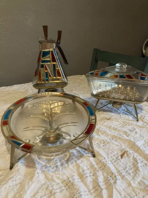 MCM Inland Glass Renaissance / “Stained Glass”—Complete Triangle Serving Set