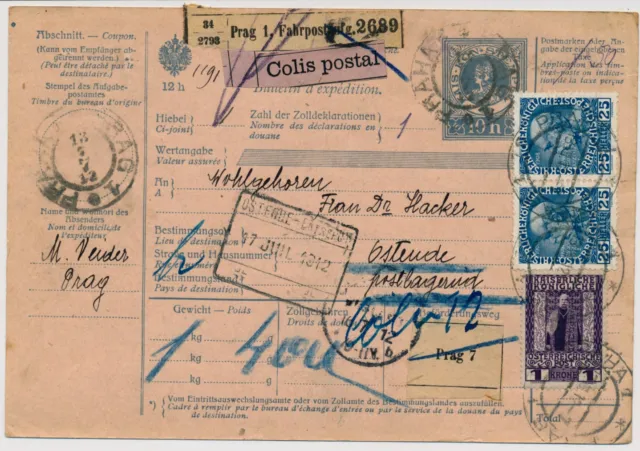 ÖSTERREICH 1912 2*25h+1K BEGLEITADRESSE, PRAG nach Deutschland, Kw:300,-€