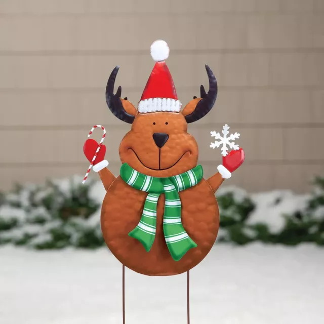 Reindeer Santa Christmas Winter Yard Stake -  Holiday Outdoor Deoor