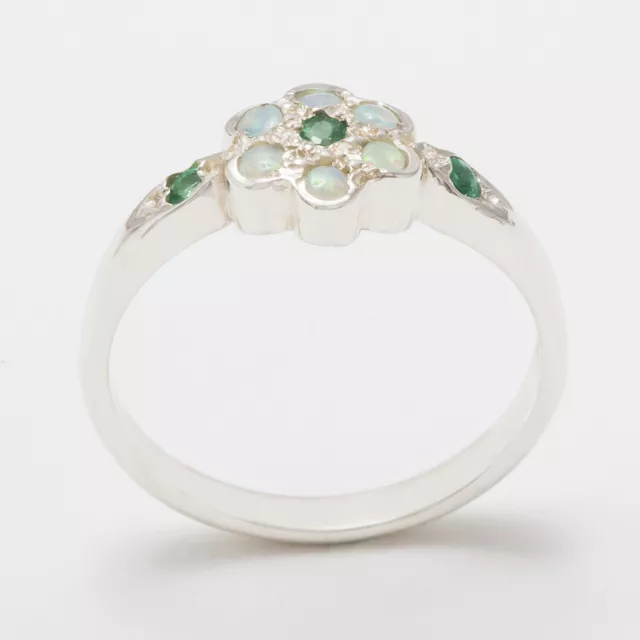 925 Sterling Silver Natural Emerald & Opal Womens Cluster Ring - Sizes J to Z