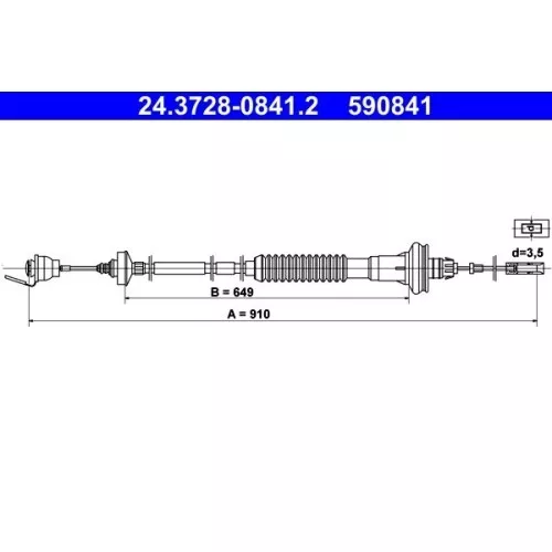 1x Seilzug, Kupplungsbetätigung ATE 24.3728-0841.2 passend für PEUGEOT