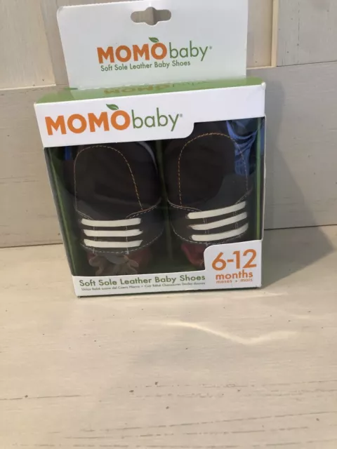 MOMO Infant Toddler Soft Sole Leather Baby Shoes 6-12mth Brown Boat Booties NIB