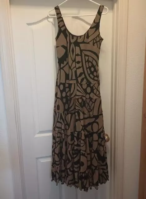 Jones New York Women's Sleeveless Tiered Maxi Dress Tan And Black Lined Size 4